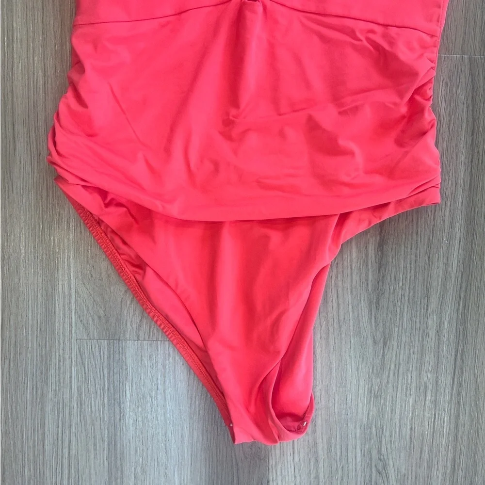 La Blanca Flattering Island Goddess Lace-Up One-Piece Swimsuit Guava Size 14 - Picture 5 of 8